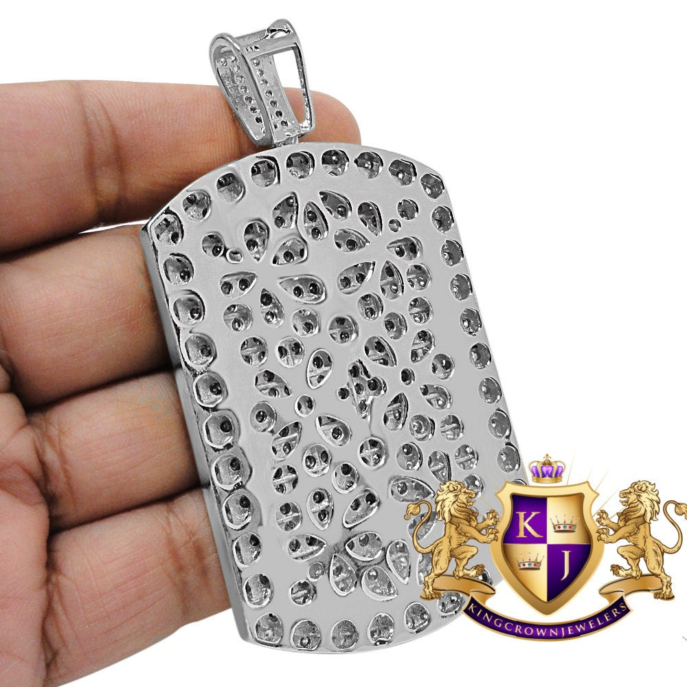 Mens Big Jumbo XL 3.75'' 14K White Gold Finish Simulated Diamond Dog Tag Custom Charm Pendent