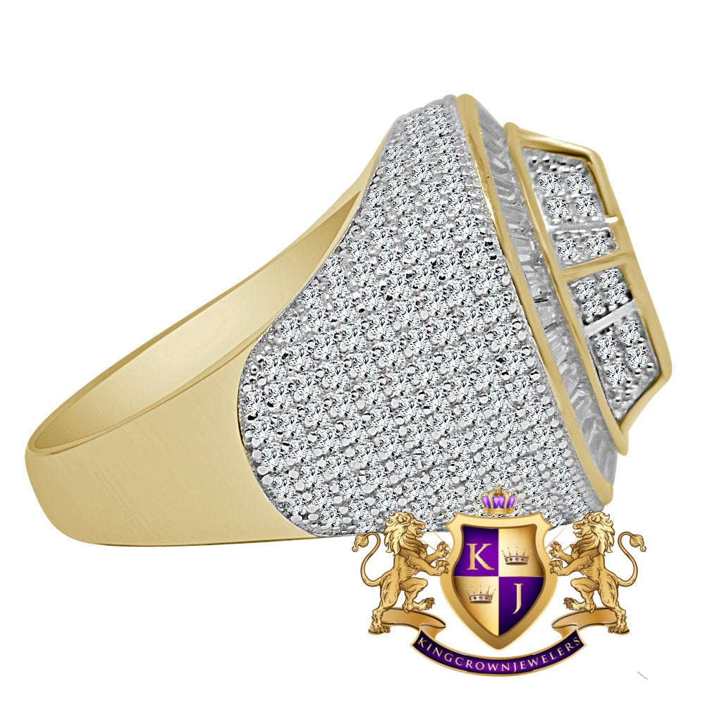 Mens 10K Yellow Gold On Real Genuine Sterling Silver Simulated Diamond Star Shape Ring Band