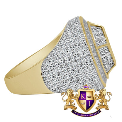 Mens 10K Yellow Gold On Real Genuine Sterling Silver Simulated Diamond Star Shape Ring Band