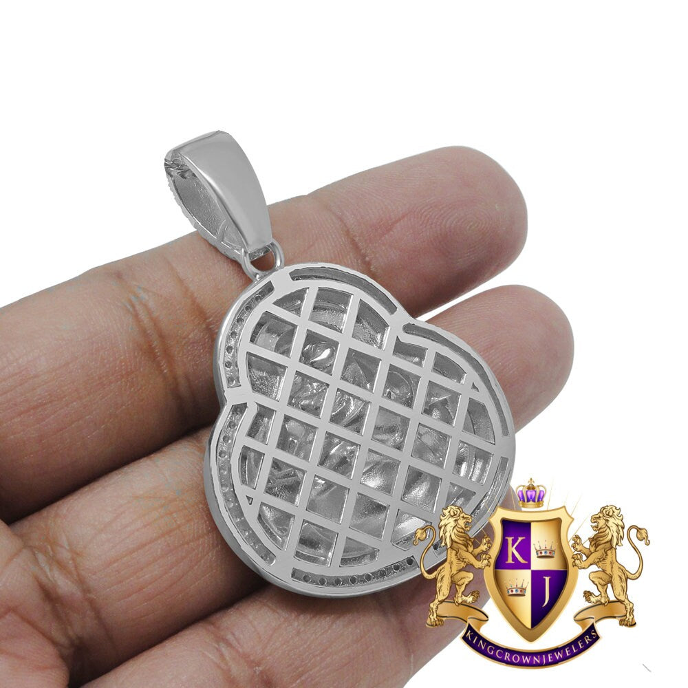 Real Sterling Silver Simulated Diamond White Gold Finish Religious Lucky Buddha Mini Charm Pendant 1.5''