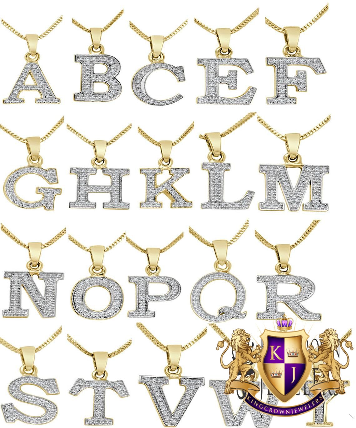 10k Real Yellow Gold Genuine Authentic Diamonds Alphabet A-Z Initial Letters Mini Small Charm Pendent + Free Chain Neckless