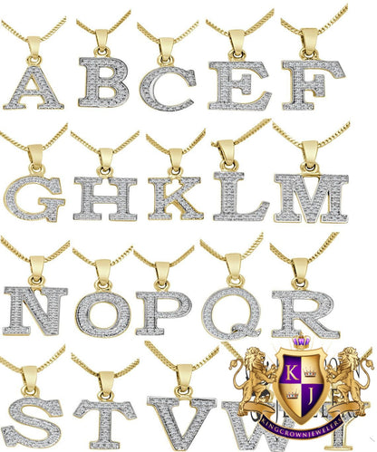 10k Real Yellow Gold Genuine Authentic Diamonds Alphabet A-Z Initial Letters Mini Small Charm Pendent + Free Chain Neckless