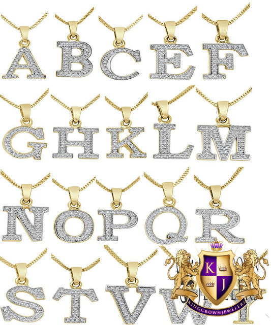 10k Real Yellow Gold Genuine Authentic Diamonds Alphabet A-Z Initial Letters Mini Small Charm Pendent + Free Chain Neckless