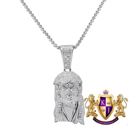 Mens Ladies Real Genuine Diamond 10K White Gold Finish Exquisite Mini Jesus Pendant Charm With Chain