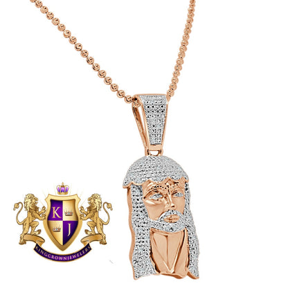 Mens Ladies Real Genuine Diamond 10K Rose Gold Finish Exquisite Mini Jesus Pendant Charm With Chain