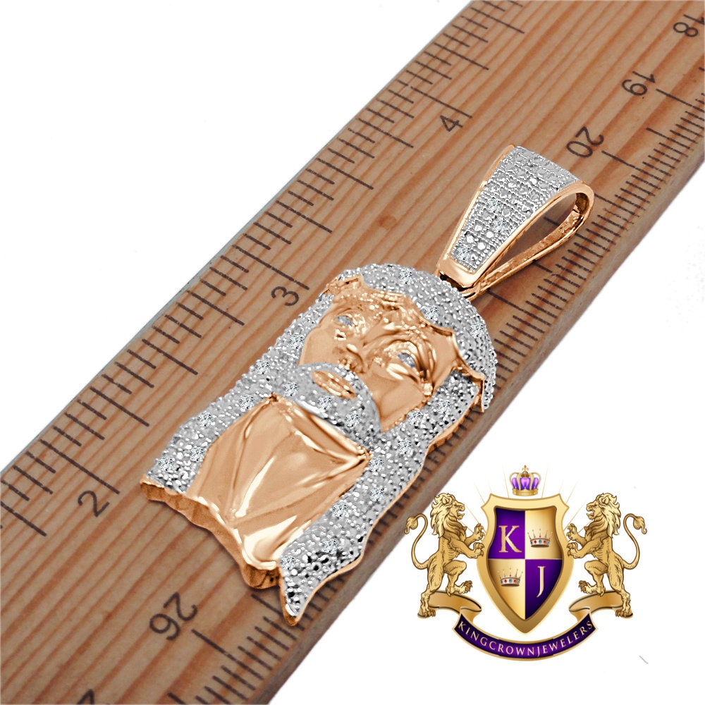 Mens Ladies Real Genuine Diamond 10K Rose Gold Finish Exquisite Mini Jesus Pendant Charm With Chain