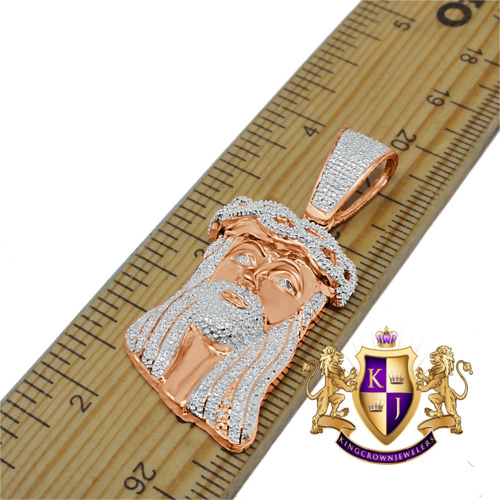 Unisex Real Genuine Diamonds Mini Jesus Face Piece 10K Rose Gold Finish Pendent Charm Set