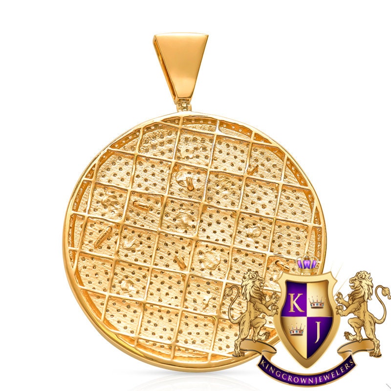2.55'' Real 14K Gold On Genuine Sterling Silver Simulated Diamond Allah God Muslim Arabic Islamic Charm Pendant Round Medallion 33+ Grams