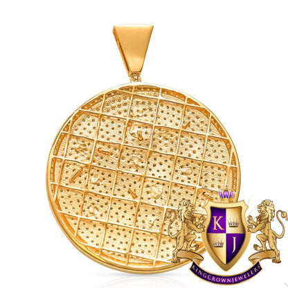 2.55'' Real 14K Gold On Genuine Sterling Silver Simulated Diamond Allah God Muslim Arabic Islamic Charm Pendant Round Medallion 33+ Grams