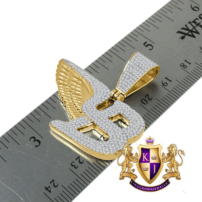 Real Genuine Yellow Gold Sterling Silver Simulated Diamond Flying B Symbol Logo Necklace Charm Pendant Set