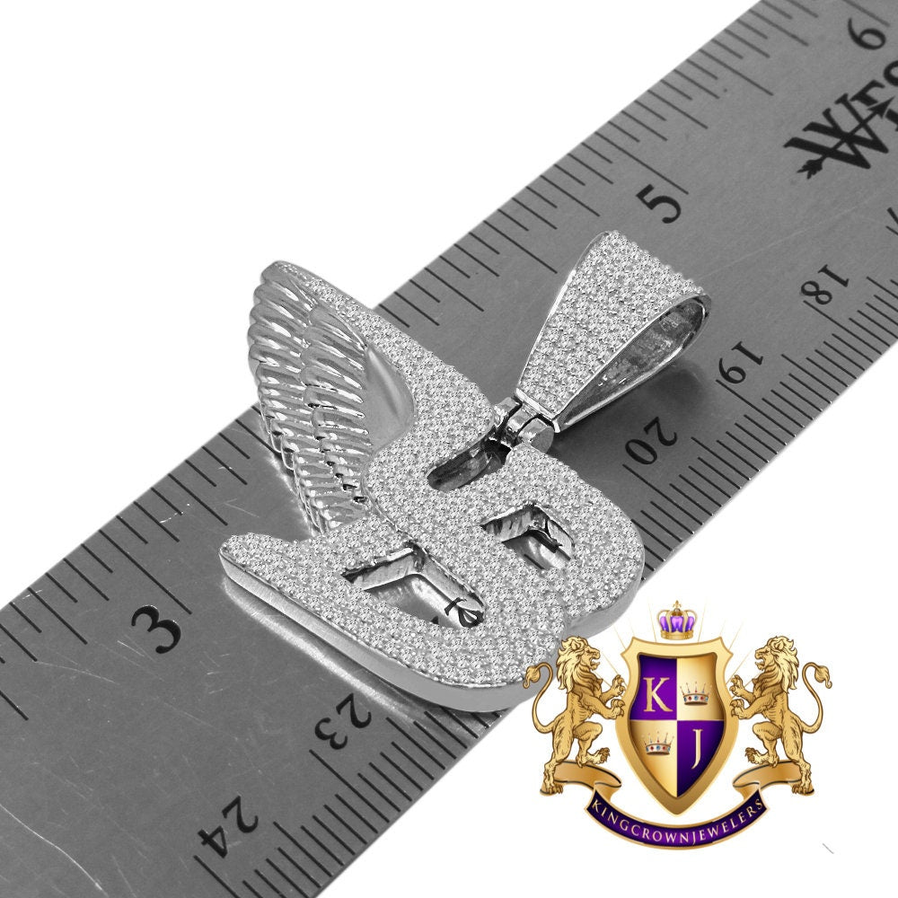 14K White Gold On Real Sterling Silver Simulated Diamond Flying B Symbol Logo Necklace Charm Pendant Set