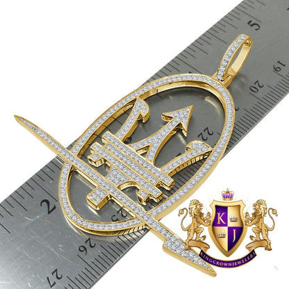 Big 2.5'' 14K Yellow Gold Over Real Sterling Silver Simulated Diamond Maserati Key Pendent Charm Custom Pendant