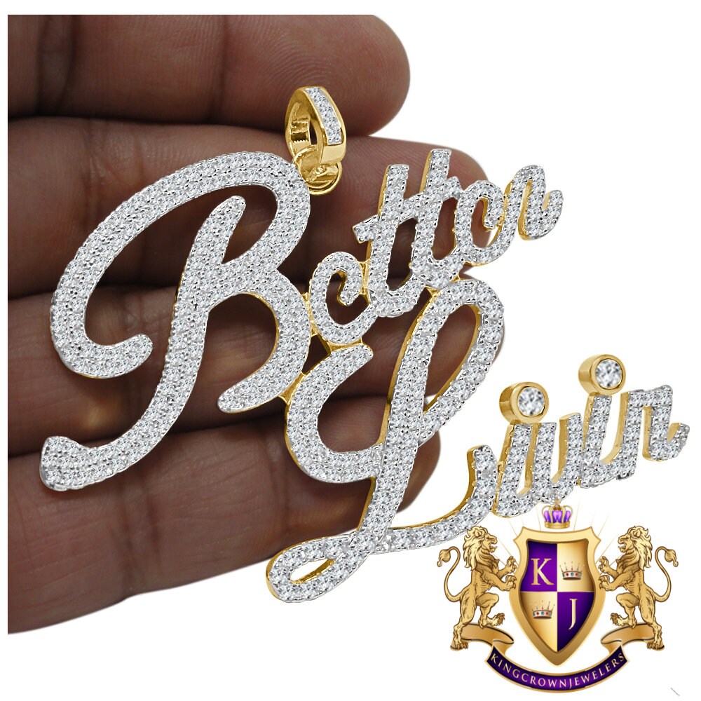Custom Piece Big Bold XL Mens "Better Livin" 14k Yellow Gold On Sterling Silver Charm Pendant