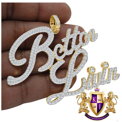 Custom Piece Big Bold XL Mens "Better Livin" 14k Yellow Gold On Sterling Silver Charm Pendant
