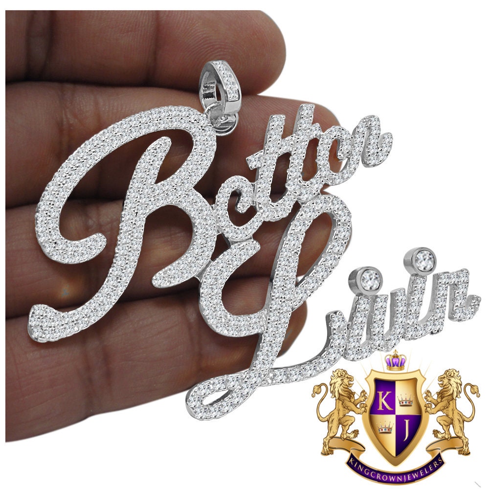 Custom Piece Big Bold XL Mens "Better Livin" 14k White Gold On Sterling Silver Charm Pendant