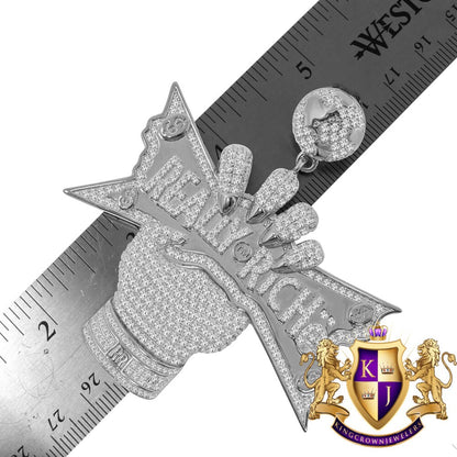 Big Bold 3'' Real Sterling Silver White Gold Finish Simulated Diamond Really Riche Custom Charm Pendent