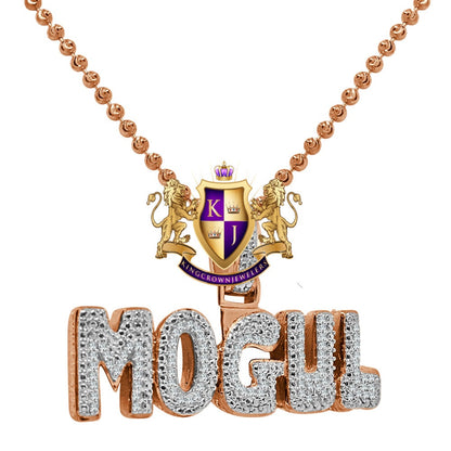 Genuine Sterling Silver Rose Gold Finish Mogul Charm Pendant Lab Simulated Diamond Chain Set