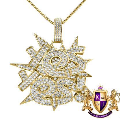 Celebrity Wear Custom Piece Real Yellow Gold Silver Simulated Diamond YES YES Pendent Charm + Chain