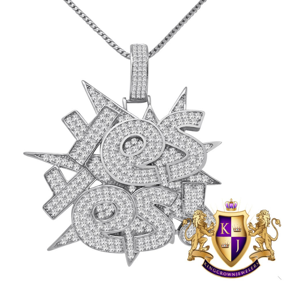 Celebrity Wear Custom Piece Real White Gold On Sterling Silver Simulated Diamond YES YES Pendent Charm + Chain