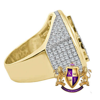 Men's Big Bold 22mm Genuine Real Sterling Silver 14k Yellow Gold On Masonic Freemason Mason G Compass 4.00 Cwt. Simulated Diamond Ring Band