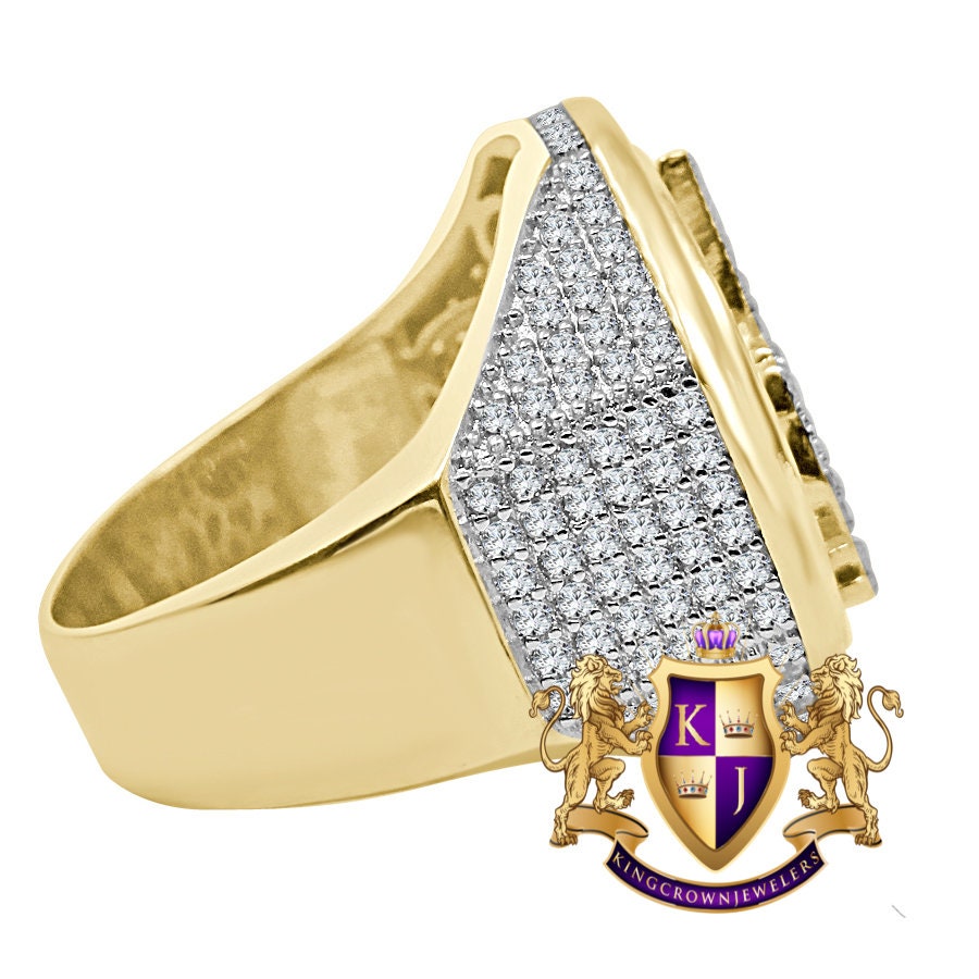 Mens Real Yellow Gold On Sterling Silver Simulated Diamond Jesus Christ Face Lab Diamond Ring Band