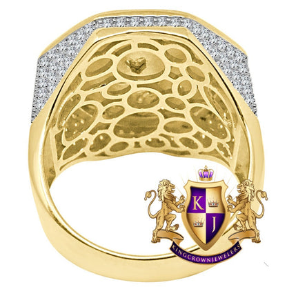 Mens Real Yellow Gold On Sterling Silver Simulated Diamond Jesus Christ Face Lab Diamond Ring Band