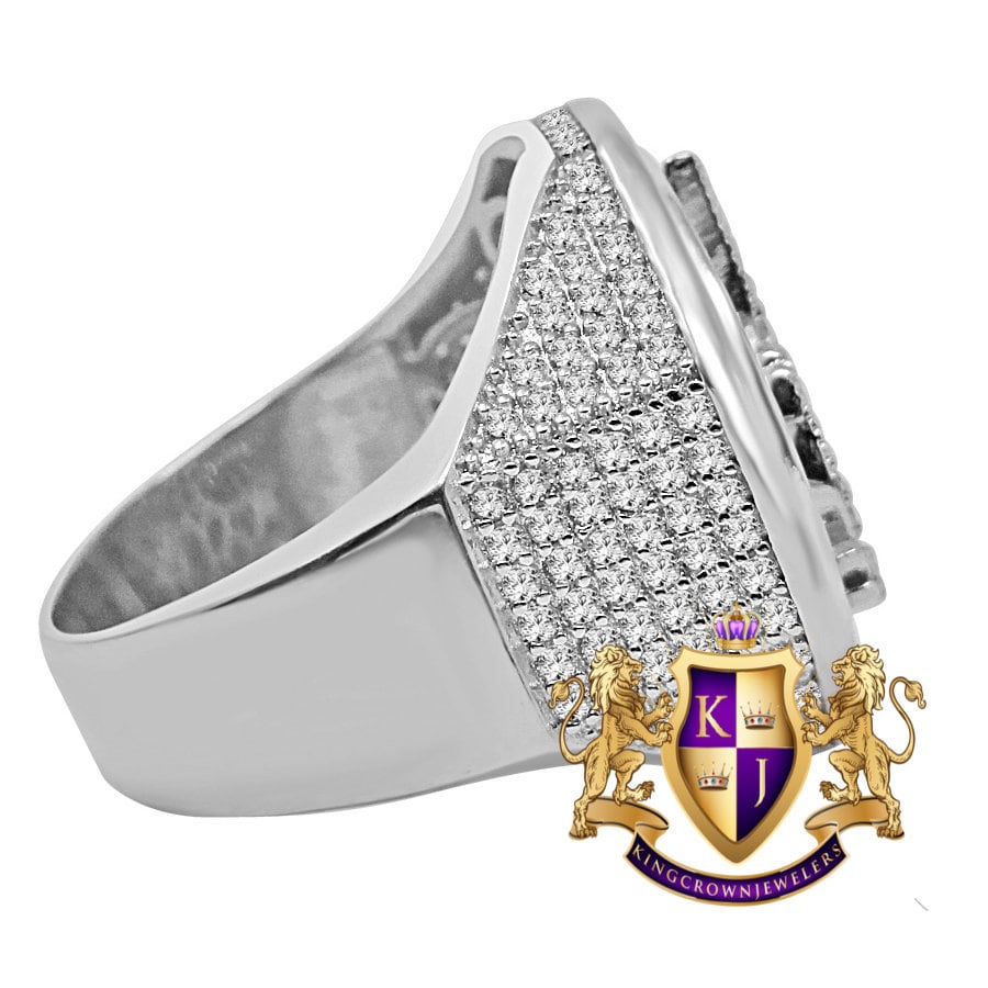 Mens Real White Gold On Sterling Silver Simulated Diamond Jesus Christ Face Lab Diamond Ring Band