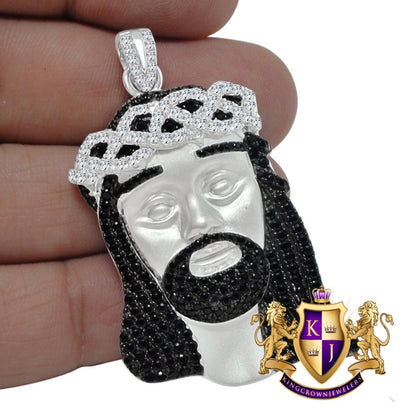 2 Tone White Gold On Real Sterling Silver Jesus Face Piece Simulated Diamond Charm Pendent XL 2.5''