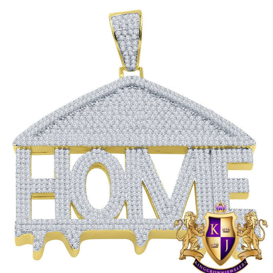Real Yellow Gold Sterling Silver Simulated Diamond Home Sweet Home Custom Pendent Charm 2.5''