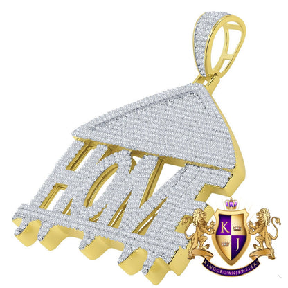 Real Yellow Gold Sterling Silver Simulated Diamond Home Sweet Home Custom Pendent Charm 2.5''