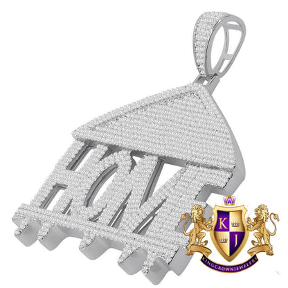 14K White Gold On Real Sterling Silver Simulated Diamond Home Sweet Home Custom Pendent Charm 2.5''