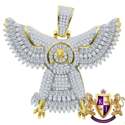 Custom Piece Real Yellow Gold Sterling Silver Simulated Diamond Falcon Eagle Pendent Charm 1.65''