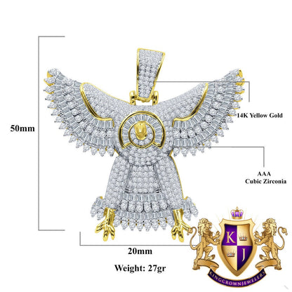 Custom Piece Real Yellow Gold Sterling Silver Simulated Diamond Falcon Eagle Pendent Charm 1.65''