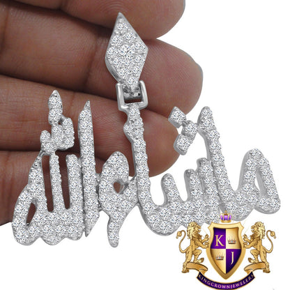 14K White Gold On Real Sterling Silver SubhanAllah Muslim Arabic Islamic Custom Allah Pendant Charm 1.75