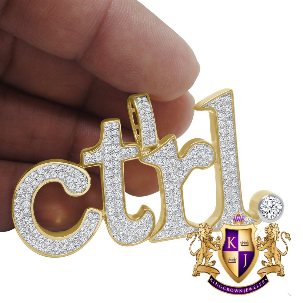 Real Yellow Gold Sterling Silver Keyboard Key Ctrl Pendant Lab Diamond Custom Charm Pendent