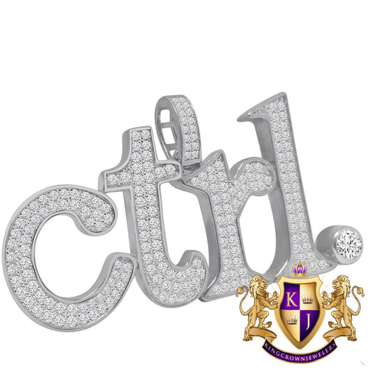 14K White Gold On Genuine Sterling Silver Keyboard Key Ctrl Pendant Lab Diamond Custom Charm Pendent