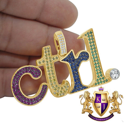 Multi Tone Real Yellow Gold Sterling Silver Keyboard Key Ctrl Pendant Lab Diamond Custom Charm Pendent