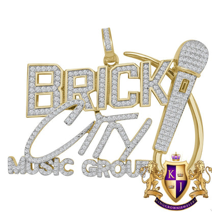 Men's Ladies New Brick City Group Yellow Gold Sterling Silver Simulated Diamond Charm Pendant 2"