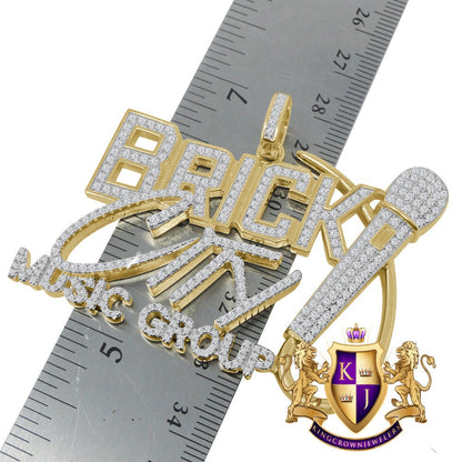 Men's Ladies New Brick City Group Yellow Gold Sterling Silver Simulated Diamond Charm Pendant 2"