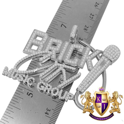 Men's Ladies New Brick City Group White Gold Sterling Silver Simulated Diamond Charm Pendant 2"