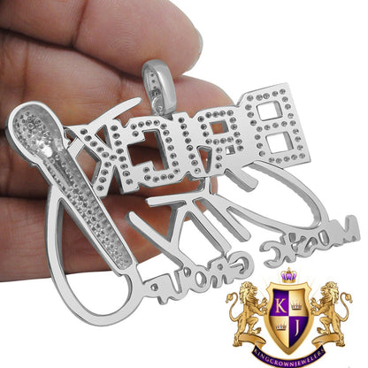 Men's Ladies New Brick City Group White Gold Sterling Silver Simulated Diamond Charm Pendant 2"