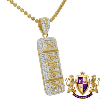 14K Gold On  Real Sterling Silver Simulated Diamond XANAX Pill Medicine Pendent Charm Chain Set