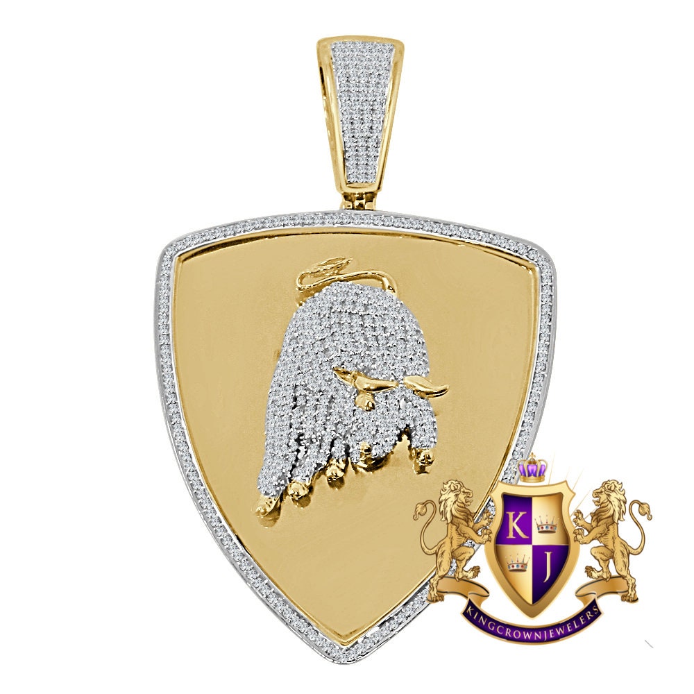 Custom Piece Luxury Car Bull Charm Real Yellow Sterling Silver Simulated Diamond Mens Pendent Charm 2.5''