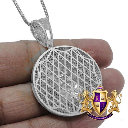 Men's Real White Gold On Sterling Silver Simulated Diamond Jesus Face Piece Charm Pendant Medallion 2'' + Chain