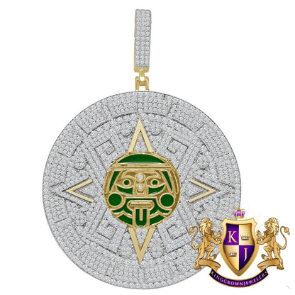 49+ Grams Exclusive Custom Piece Big XL 3'' Real Genuine Sterling Silver Simulated Diamond  Mayan Aztec Sun Calendar Medallion Pendant Charm