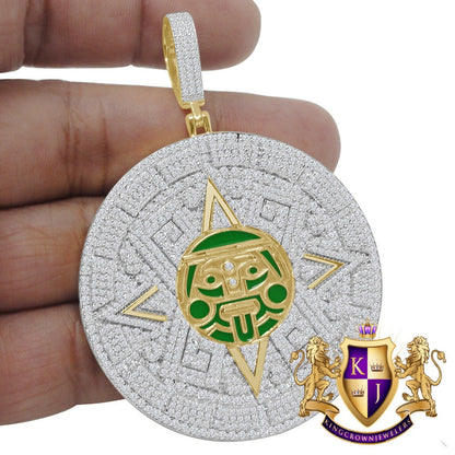 49+ Grams Exclusive Custom Piece Big XL 3'' Real Genuine Sterling Silver Simulated Diamond  Mayan Aztec Sun Calendar Medallion Pendant Charm