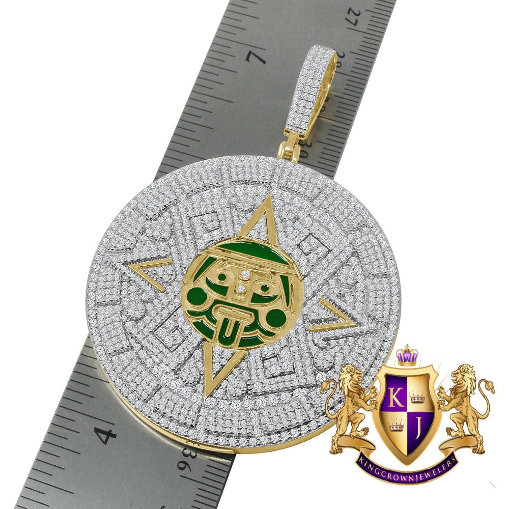 49+ Grams Exclusive Custom Piece Big XL 3'' Real Genuine Sterling Silver Simulated Diamond  Mayan Aztec Sun Calendar Medallion Pendant Charm