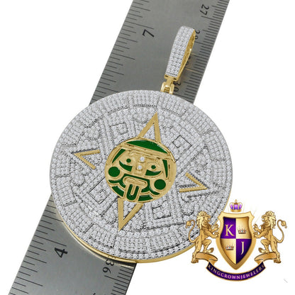 49+ Grams Exclusive Custom Piece Big XL 3'' Real Genuine Sterling Silver Simulated Diamond  Mayan Aztec Sun Calendar Medallion Pendant Charm