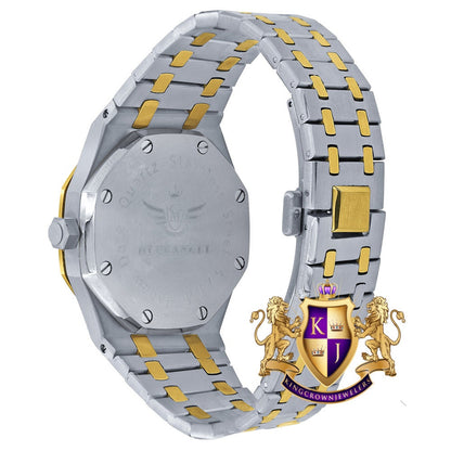2 Tone Gold Finish Solid Stainless Steel Simulated Diamond AP Style Luxury Watch 43mm