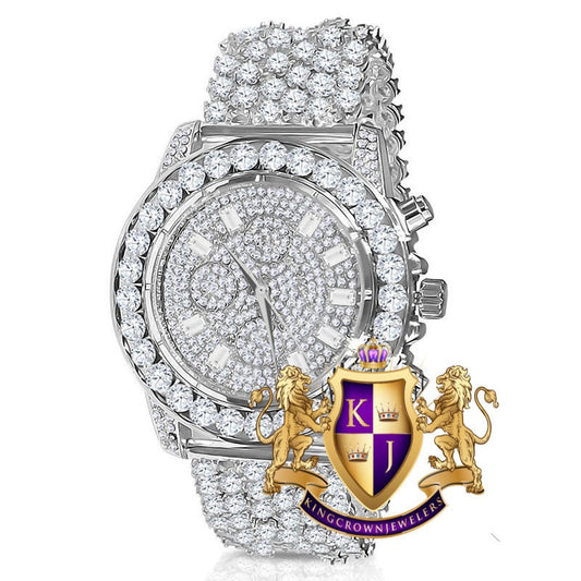 Solitaire  Luxury Bling Custom Iced Out Dial & Band Simulated Diamond White Gold Tone Joe Rodeo Jojino Watch